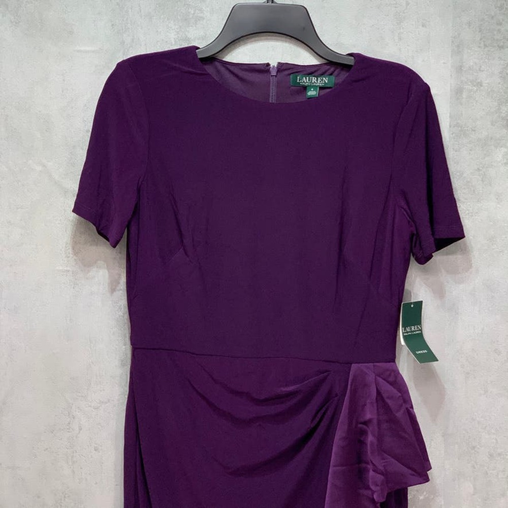 Lauren Ralph Lauren Purple Satin Ruffle Trim Dress - Picture 4 of 11